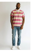 No Limit Clothing pink and cream striped cotton polo shirt with applique and rhinestone details.