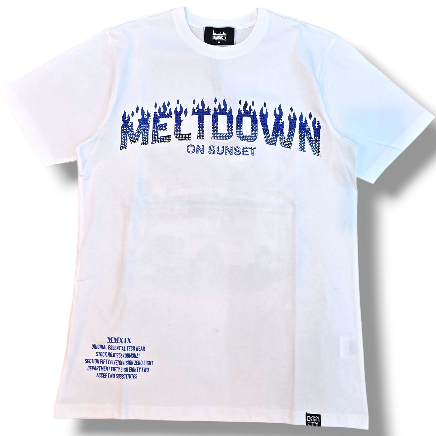 WHITE & ROYAL BLUE- MELTDOWN ON SUNSET STONE SHIRT