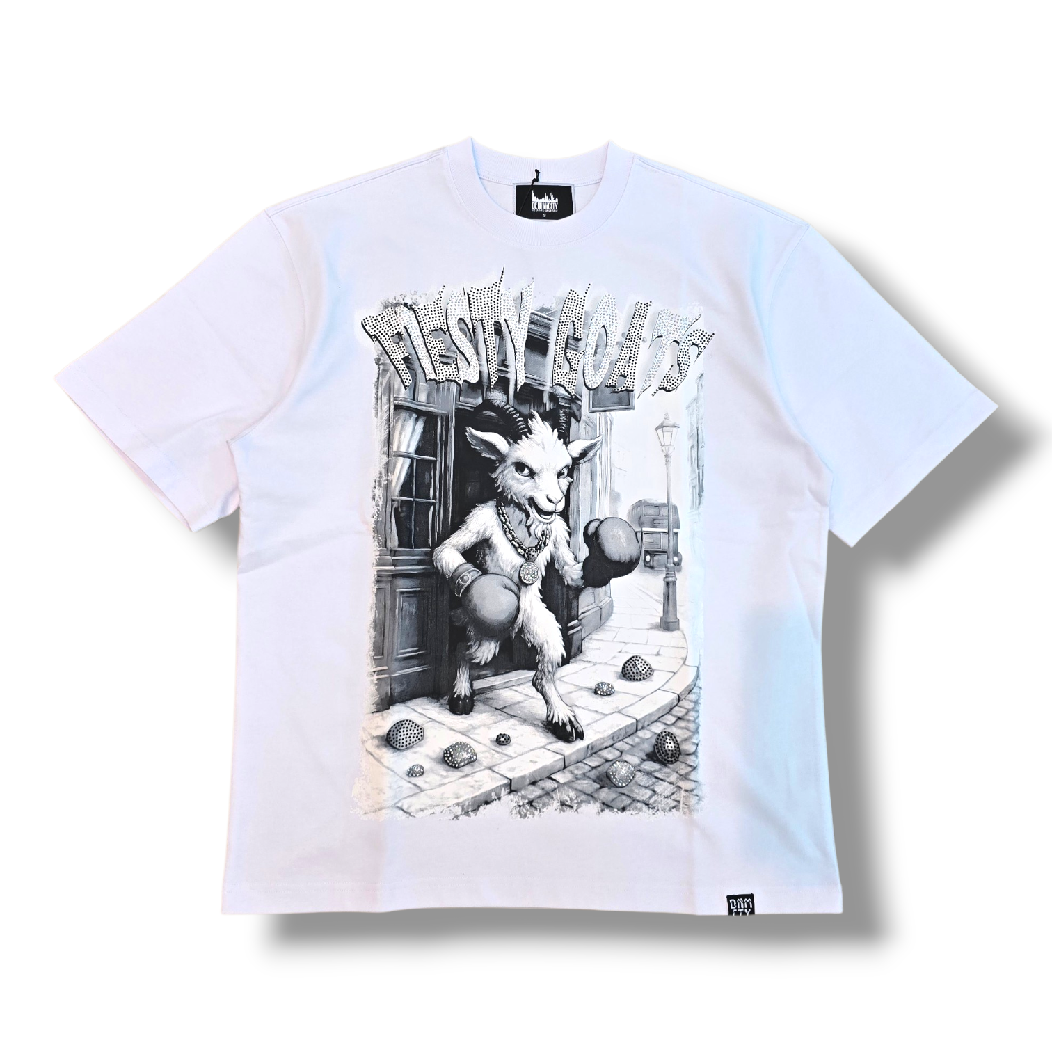 WHITE & GREY-FROM SHEEPS TO GOATS STONE OVERSIZED SHIRT