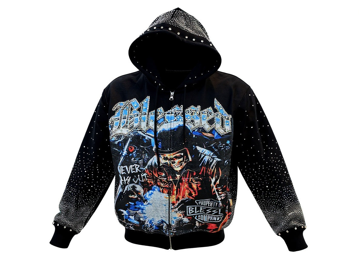 MIND GAMES RIDER RHINESTONE HOODIE-  BLACK