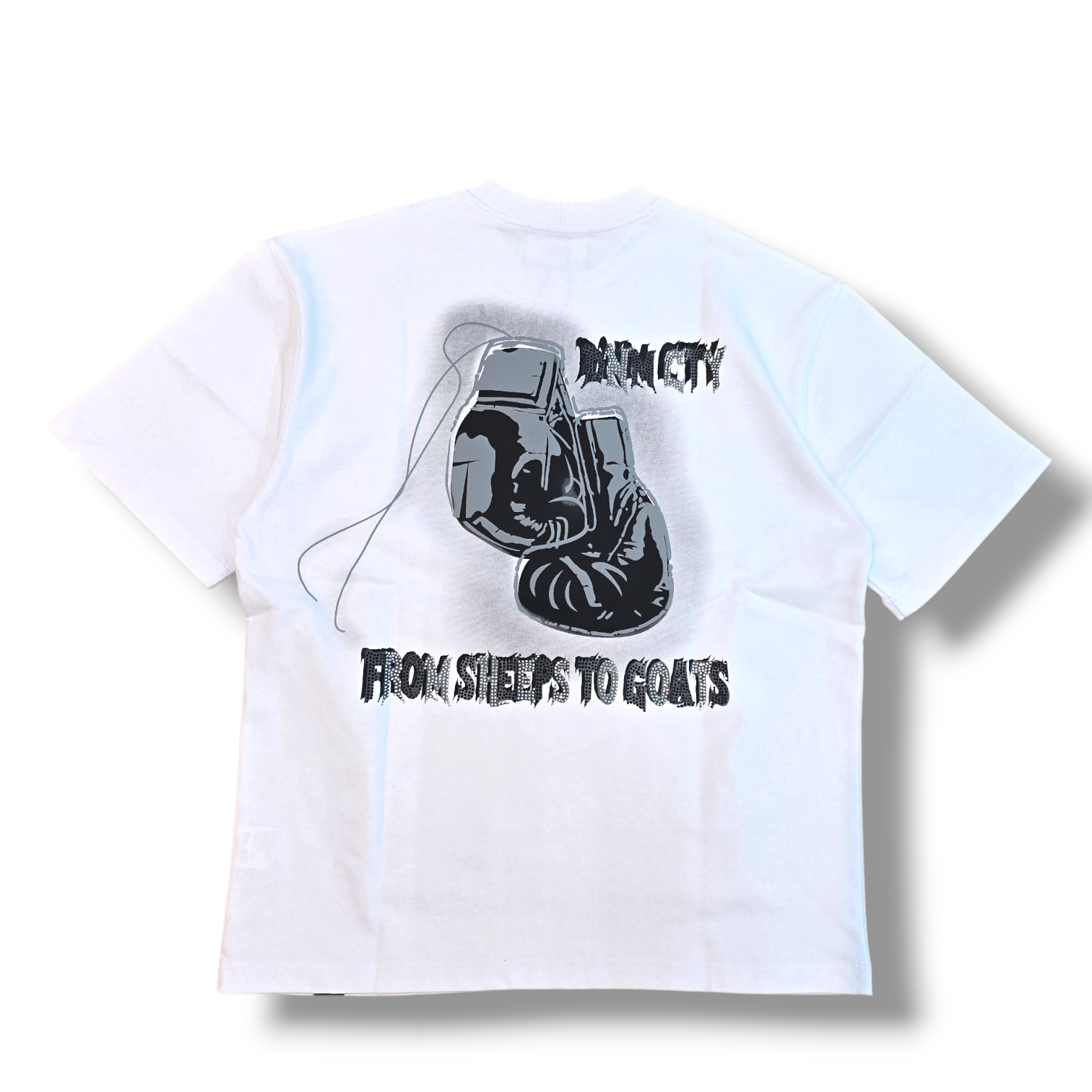 WHITE & GREY-FROM SHEEPS TO GOATS STONE OVERSIZED SHIRT