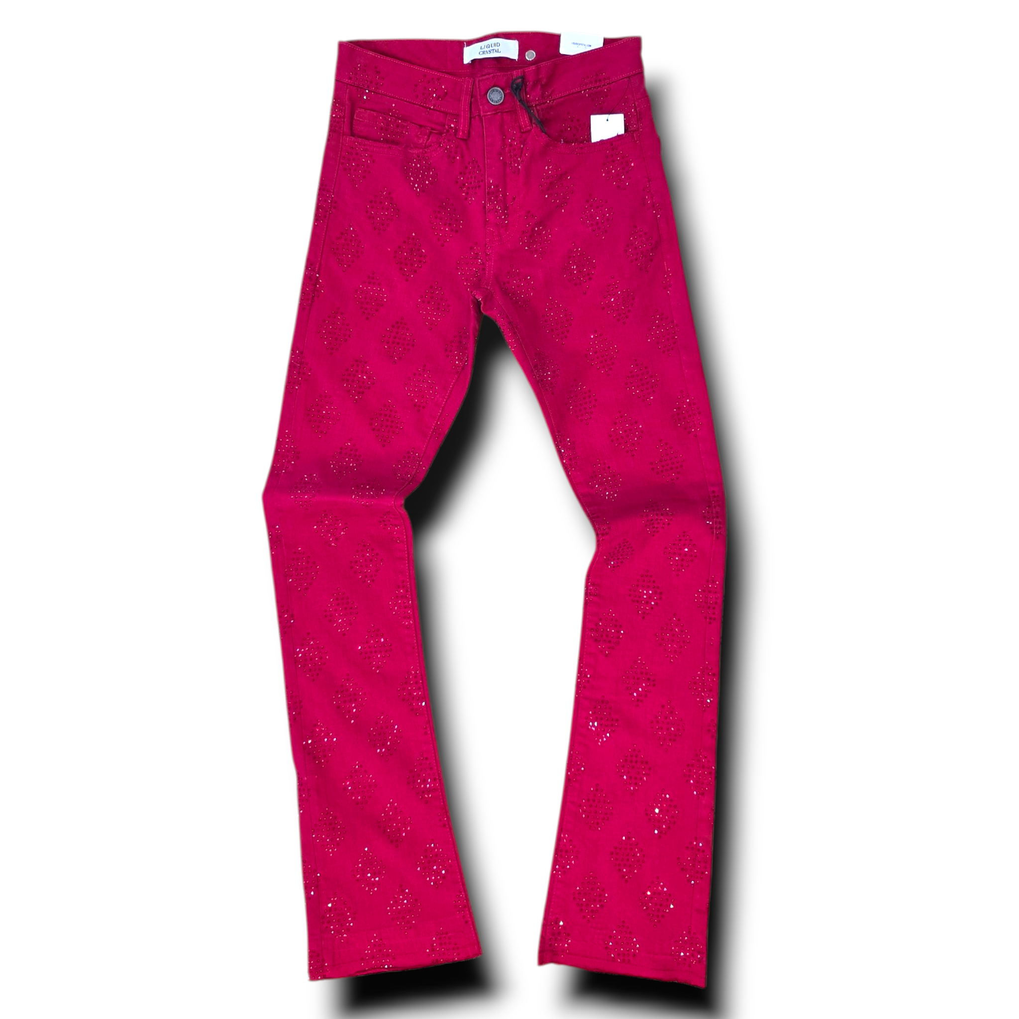 LIQUID CRYSTAL STACKED RIHNESTONE DENIM- RED
