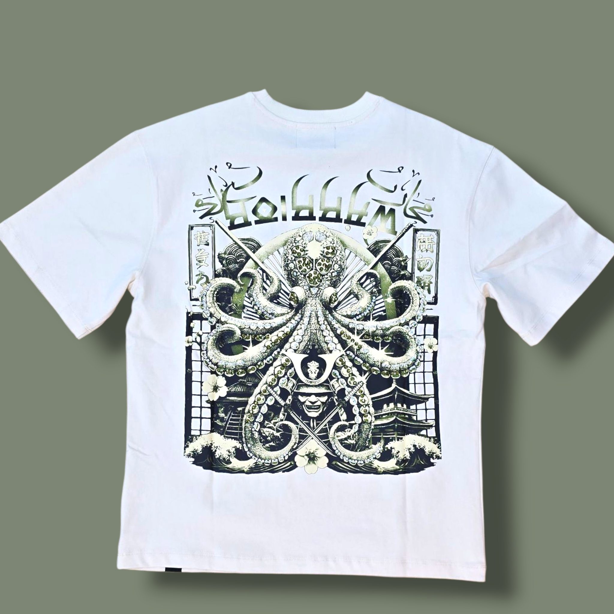 WARRIOR OF THE SEAS STONED OUT OVERSIZE SHIRT - BEIGE & OLIVE GREEN