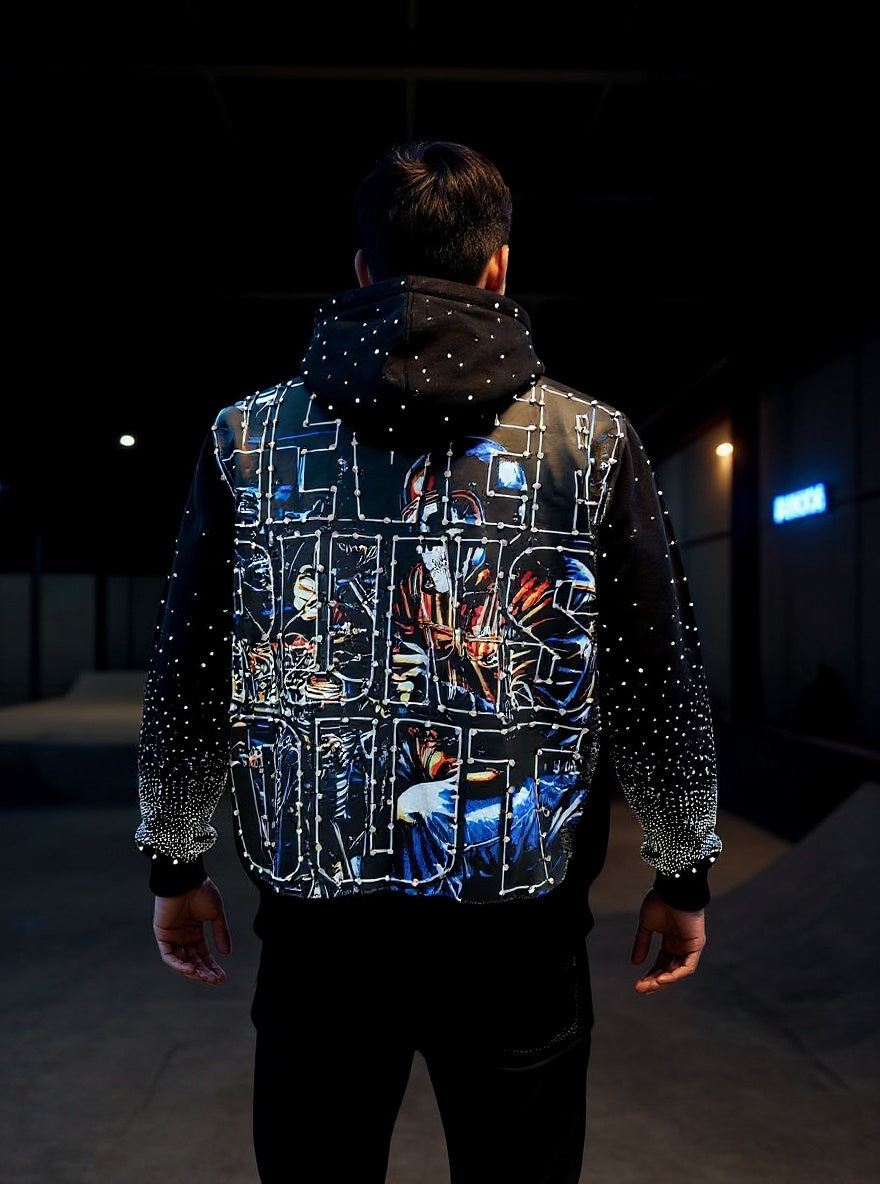 MIND GAMES RIDER RHINESTONE HOODIE-  BLACK