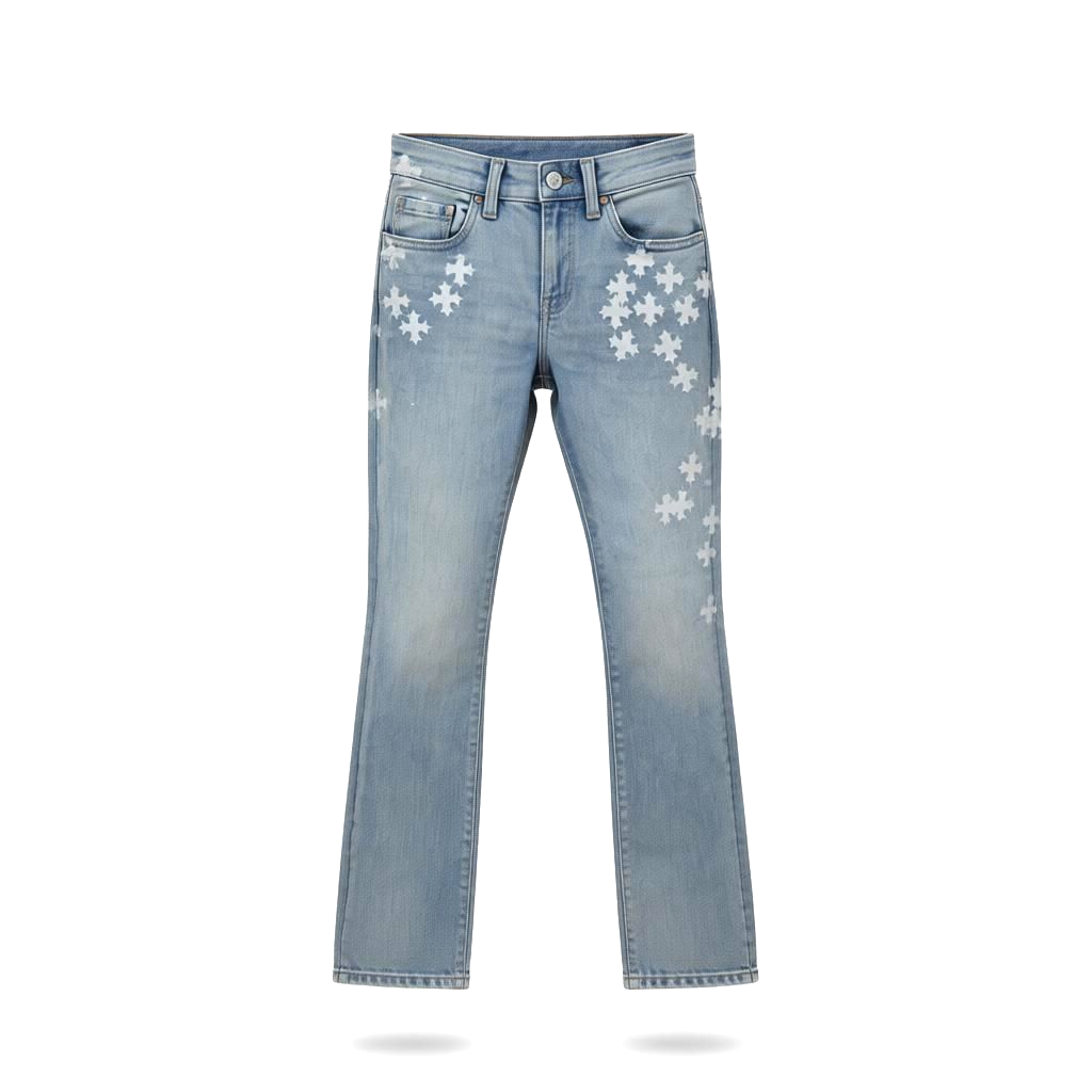 KIDS STAMPED PRINT STACKED JEANS - ARCTIC WASH