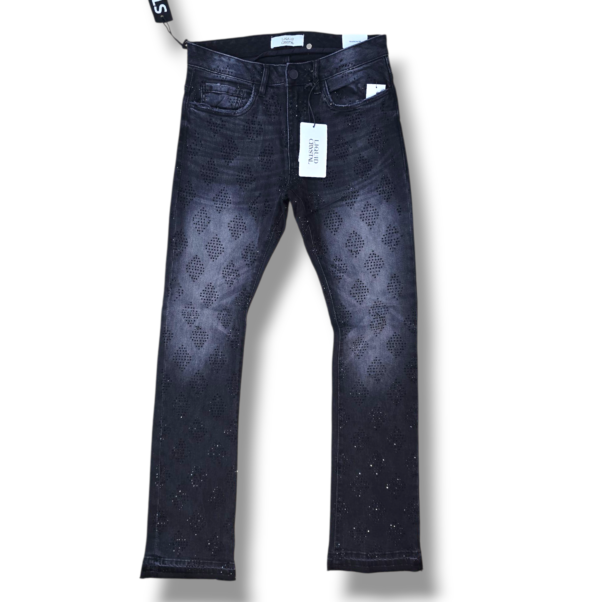 LIQUID CRYSTAL STACKED RIHNESTONE DENIM- BLACK SHADOW