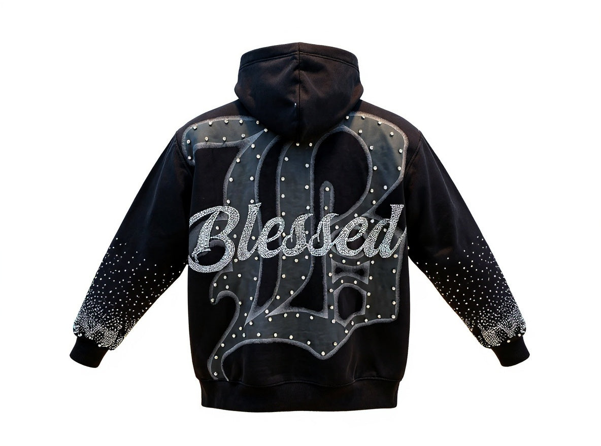 MIND GAMES BLIND ANGEL RHINESTONE HOODIE-  BLACK