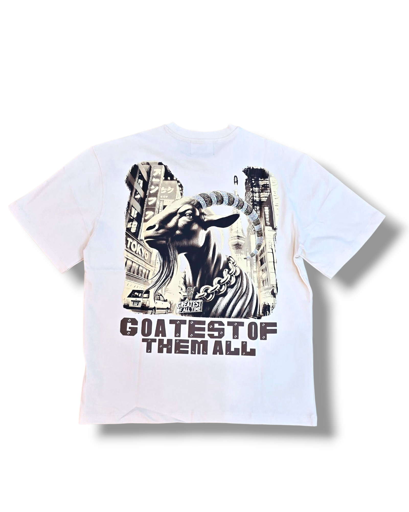DNM-2503 BEIGE - GOATEST OF ALL STONED OUT TSHIRT