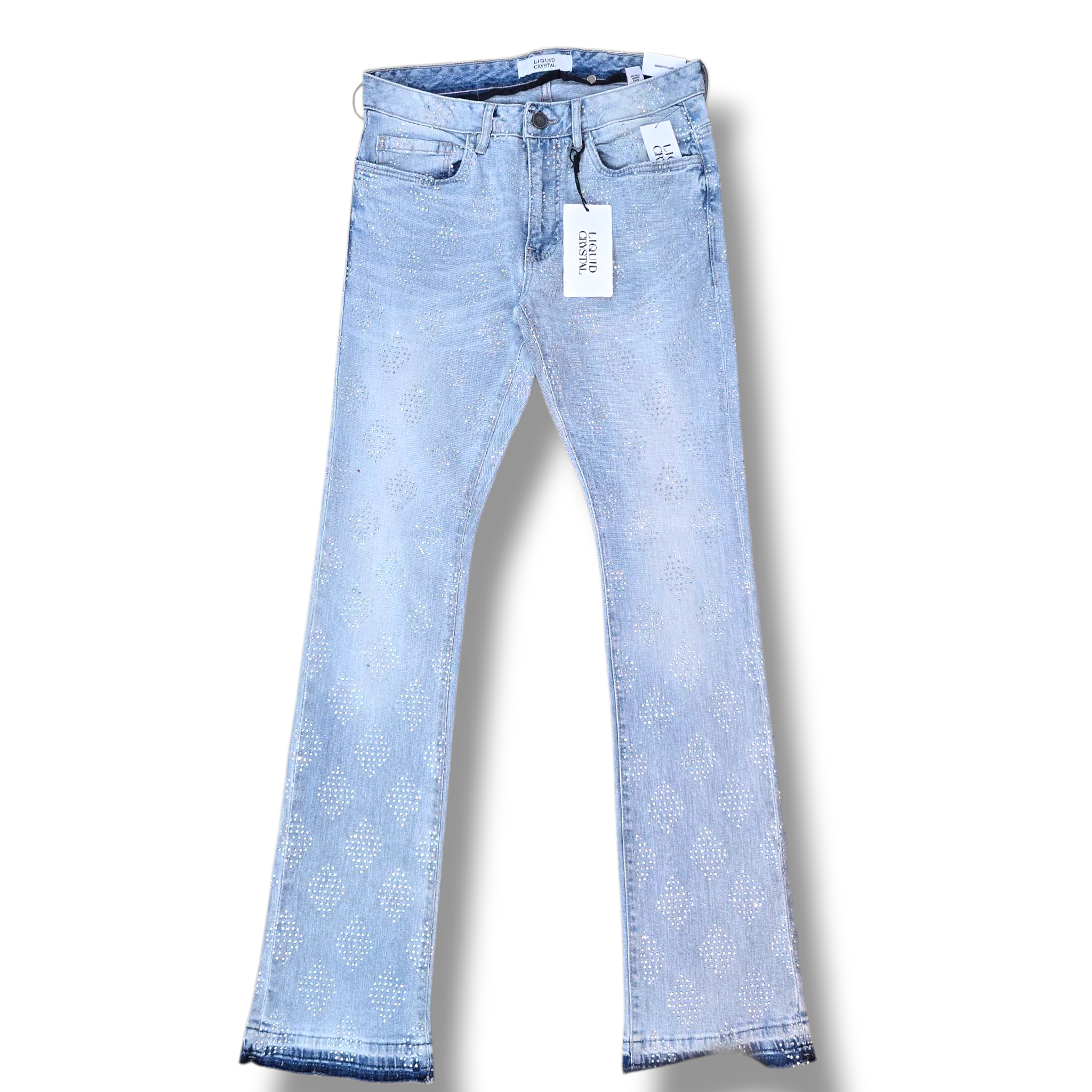 LIQUID CRYSTAL STACKED RIHNESTONE DENIM- ICED BLUE