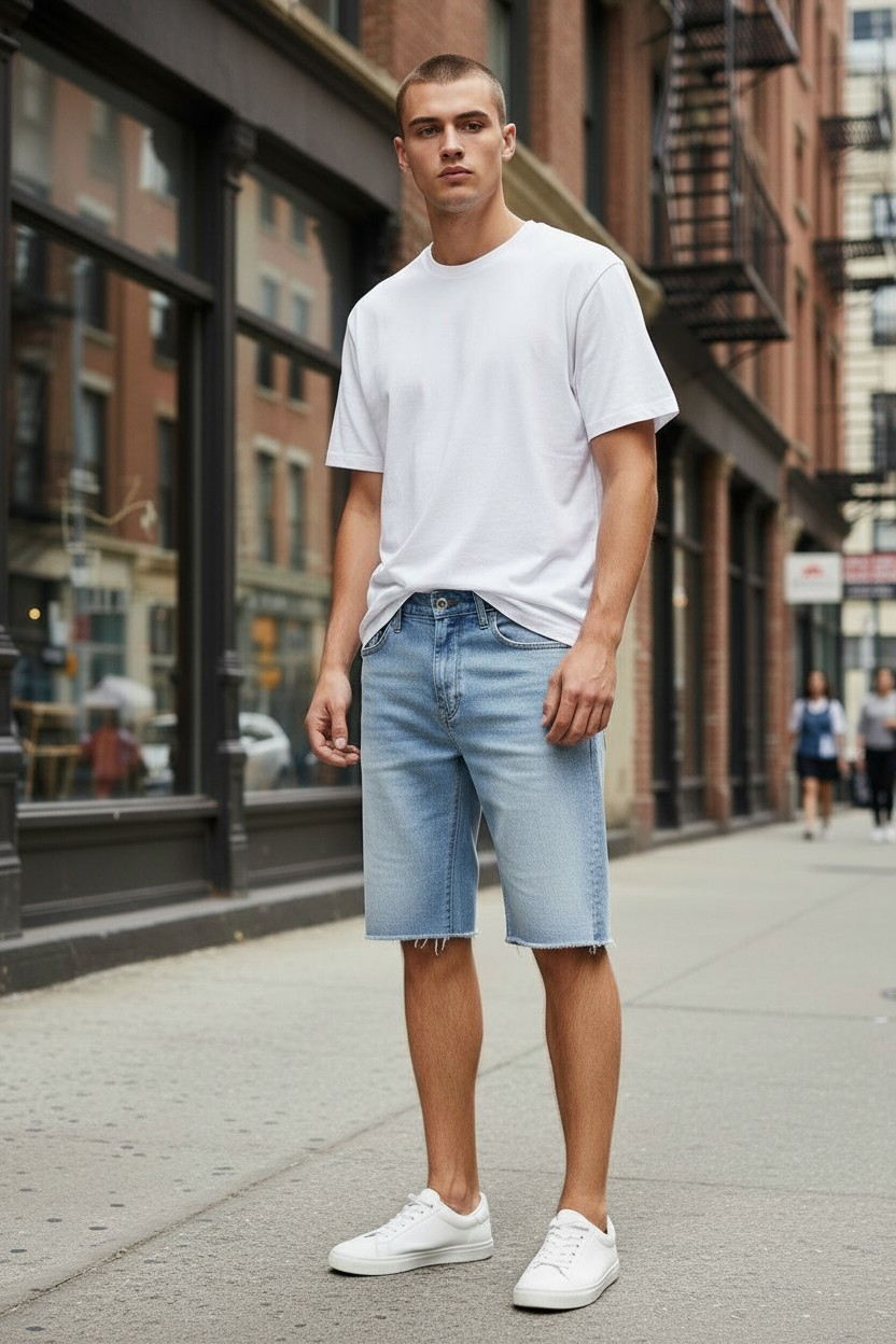 Retro - Infantry Denim Shorts -Antique