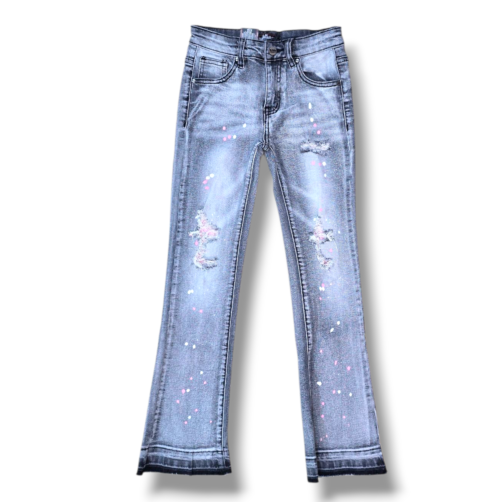 KIDS RIP N REPAIR GREY WASH WITH PINK STITCH