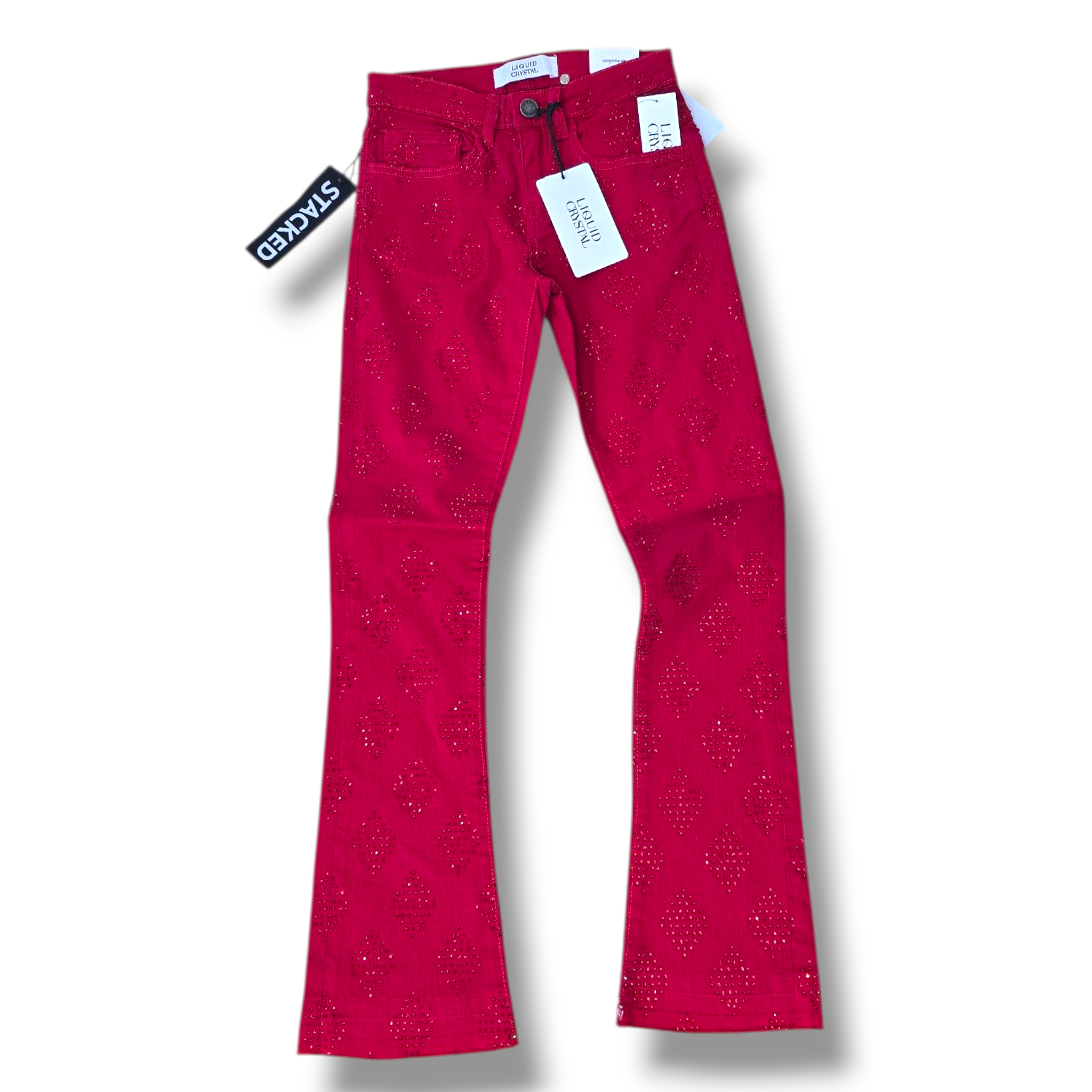 KIDS LIQUID CRYSTAL RIHENSTONE STACKED DENIM-RED