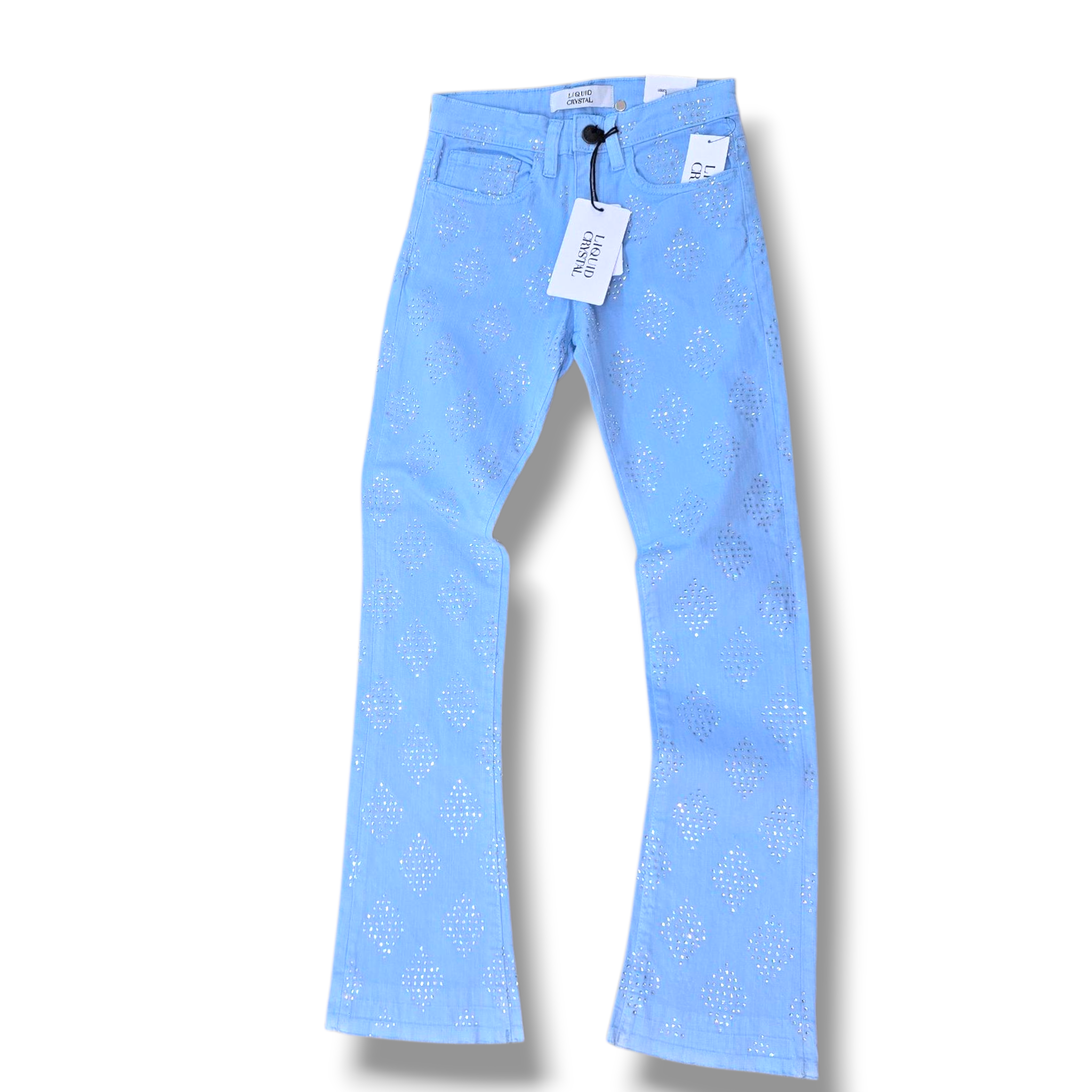 KIDS LIQUID CRYSTAL RIHENSTONE STACKED DENIM- SKY BLUE