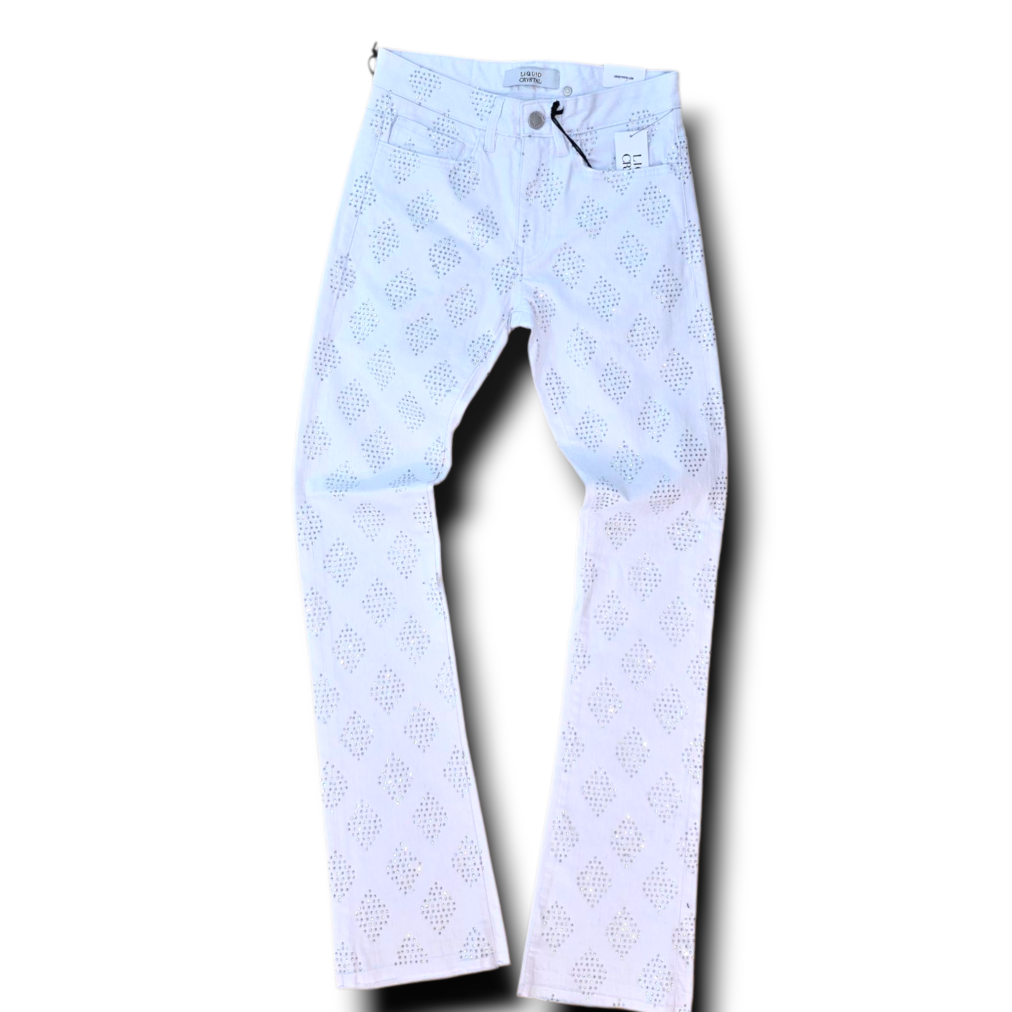 LIQUID CRYSTAL STACKED RIHNESTONE DENIM- WHITE