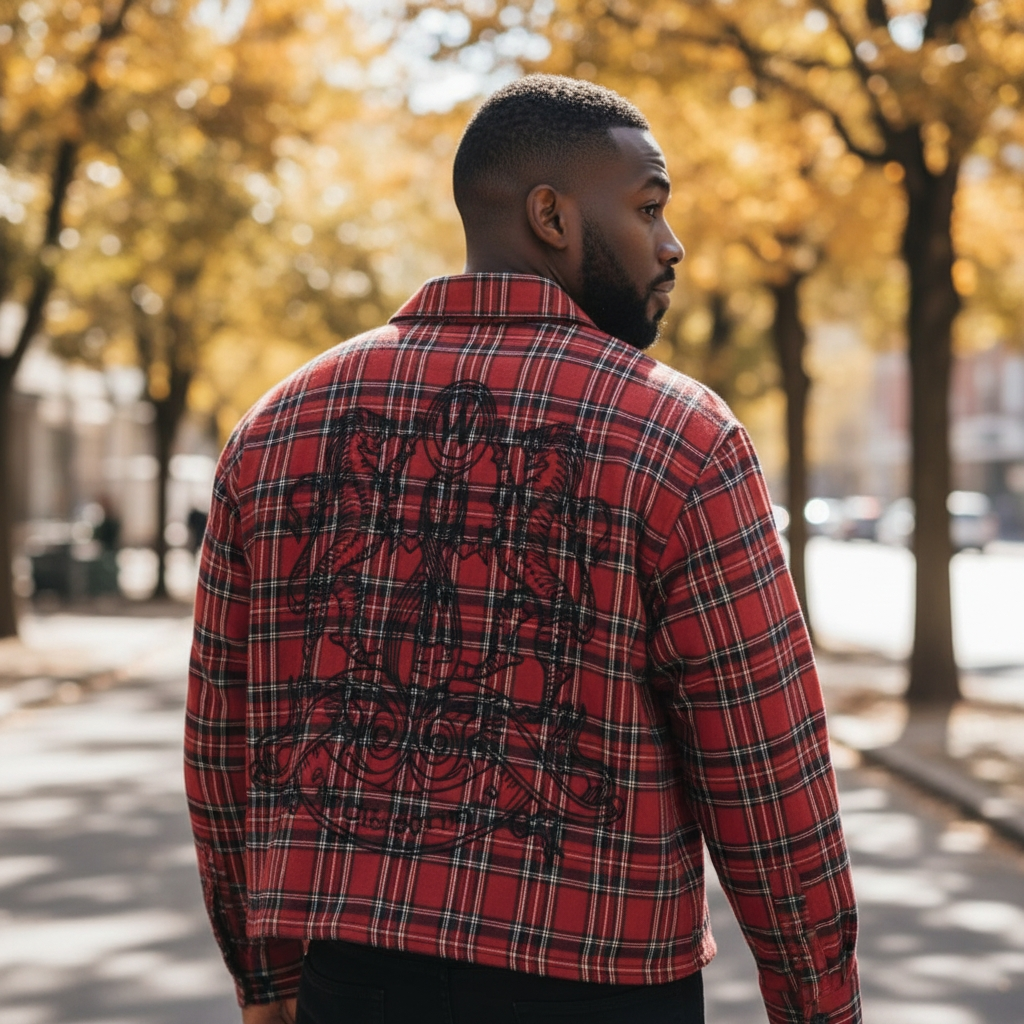 WEALTHY BOYS RHINESTON FLANNEL SHIRT - RED