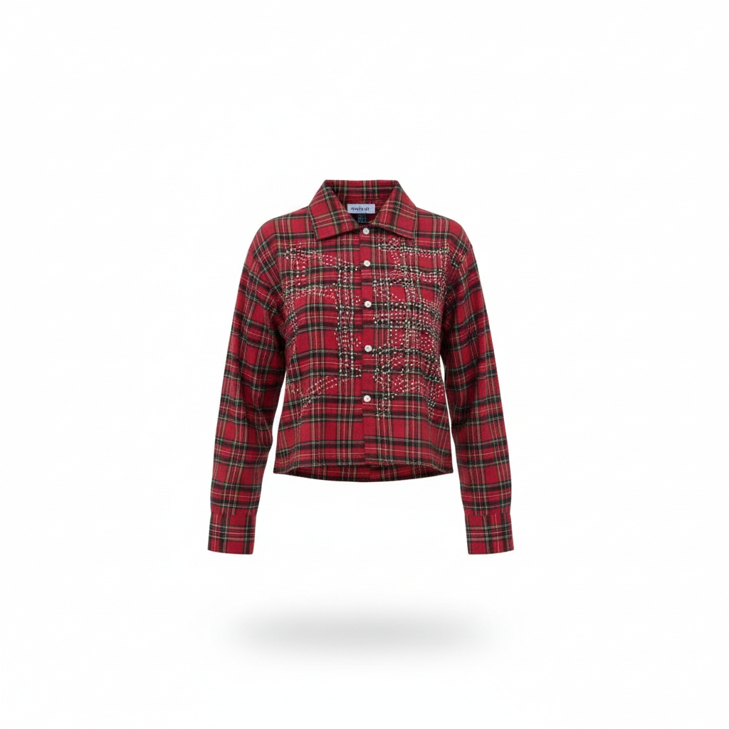 WEALTHY BOYS RHINESTON FLANNEL SHIRT - RED