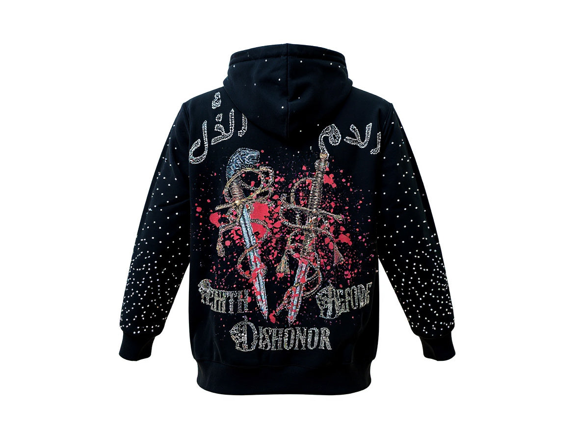 RST-410 BLACK DEATH BEFORE DISHONOR DIAMONDS HOODIE - BLACK