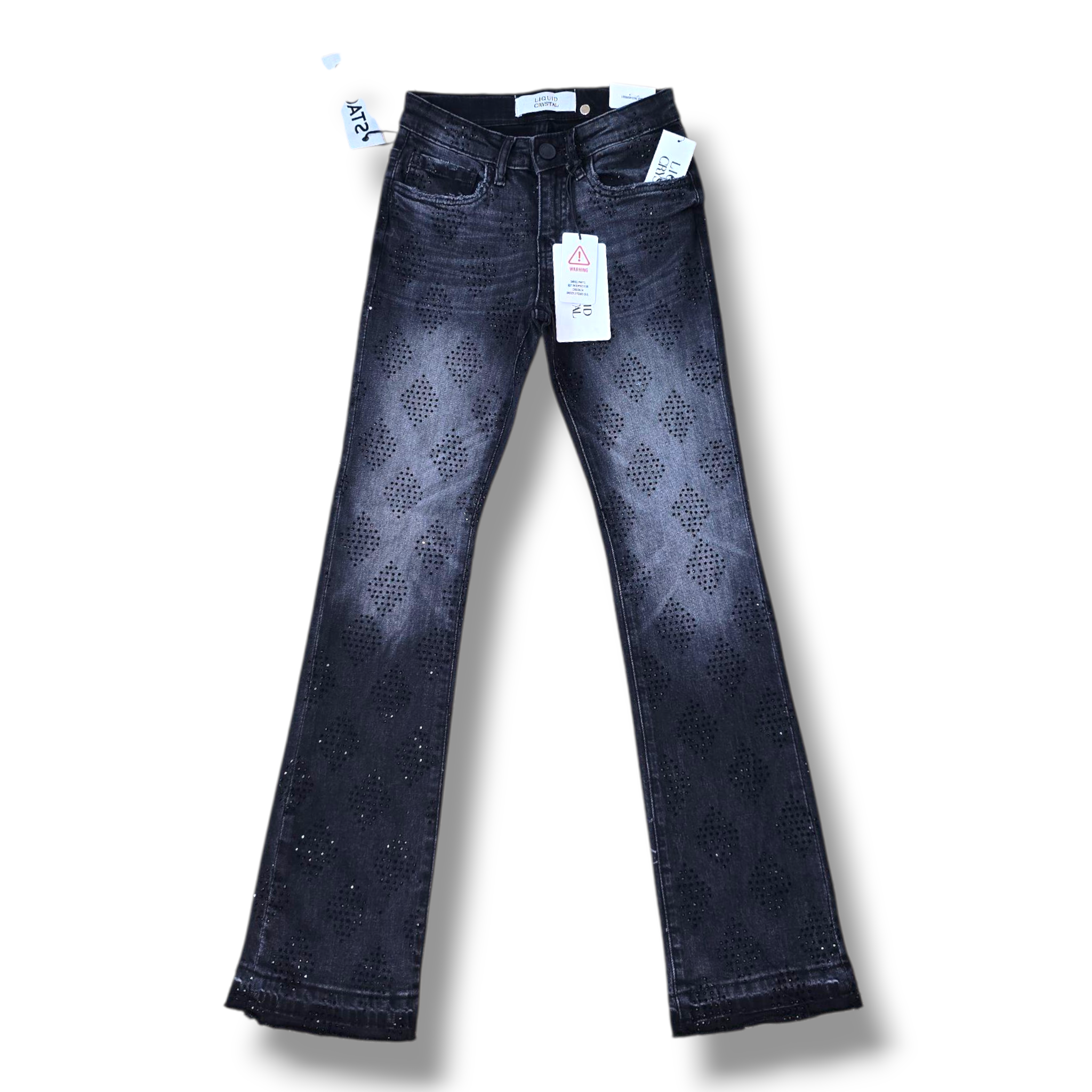 KIDS LIQUID CRYSTAL RIHENSTONE STACKED DENIM-BLACK SHADOW