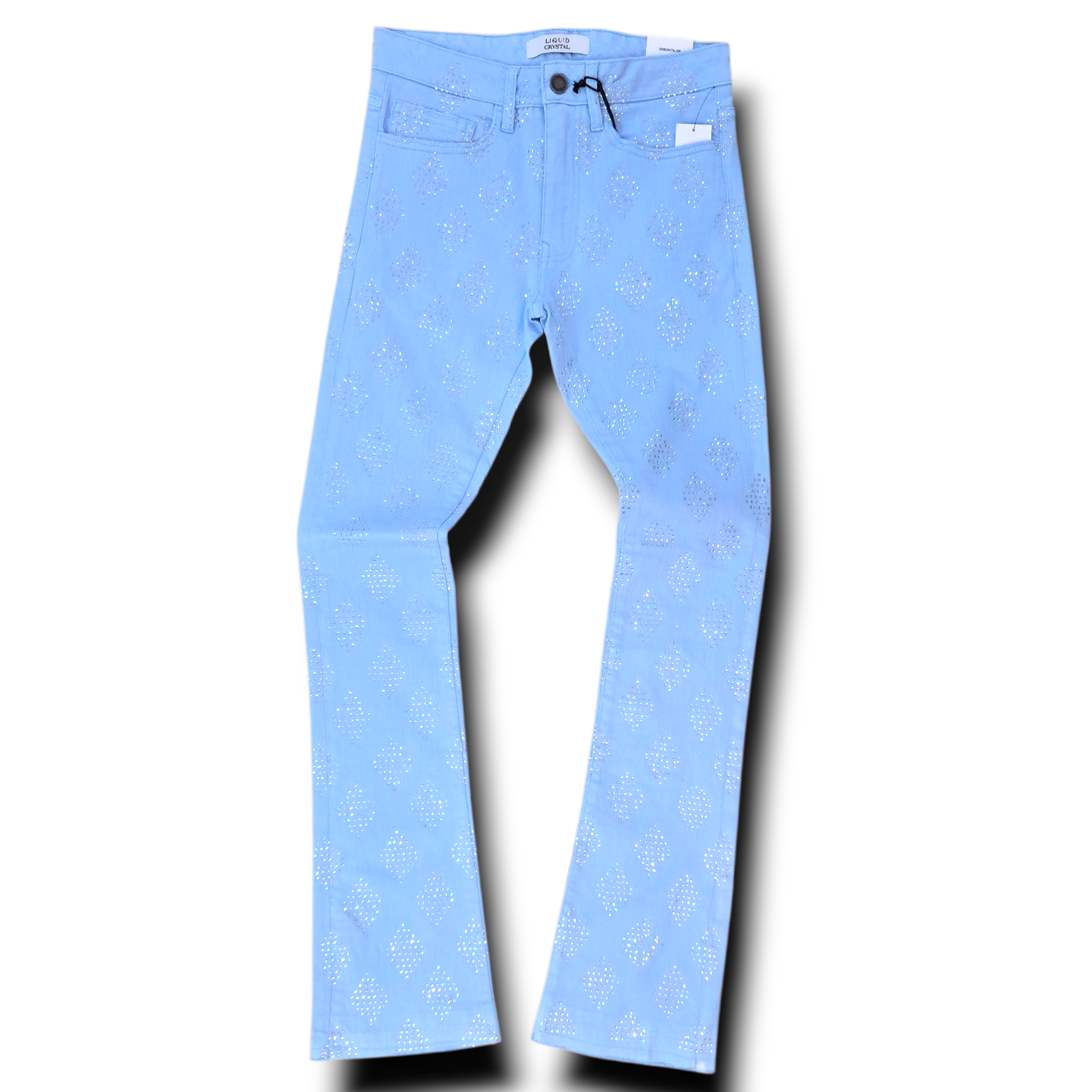 LIQUID CRYSTAL STACKED RIHNESTONE DENIM- SKY BLUE