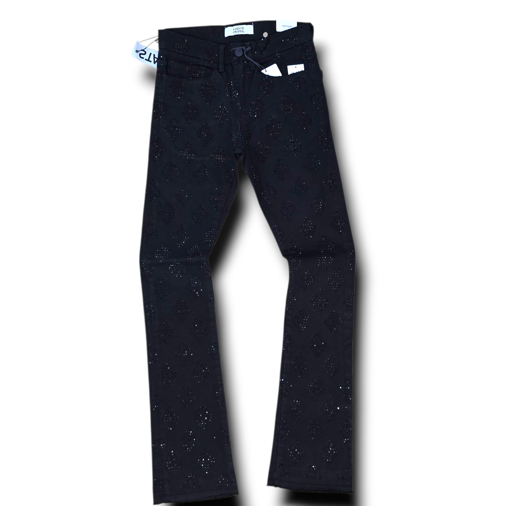 LIQUID CRYSTAL STACKED RIHNESTONE DENIM- JET BLACK