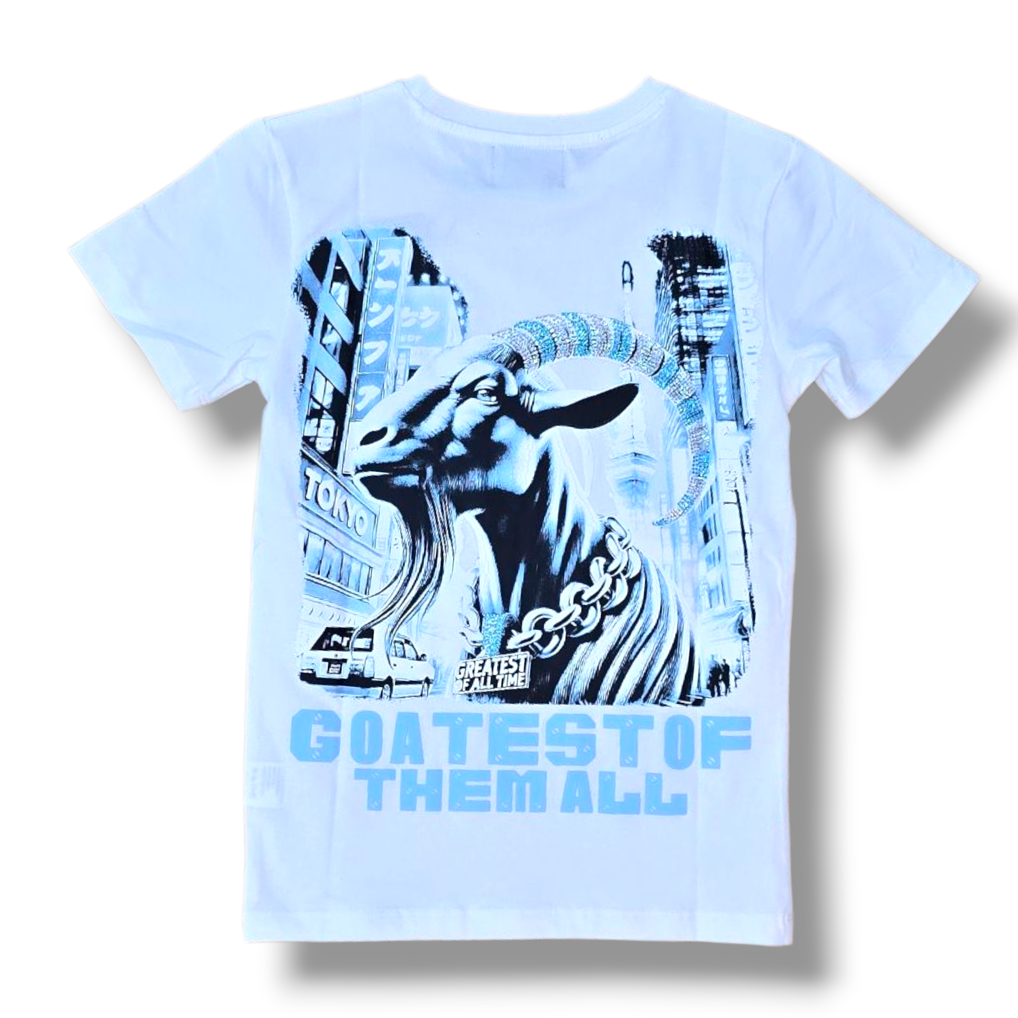 KIDS GOATEST OF ALL STONED OUT TSHIRT- WHITE & BABY BLUE