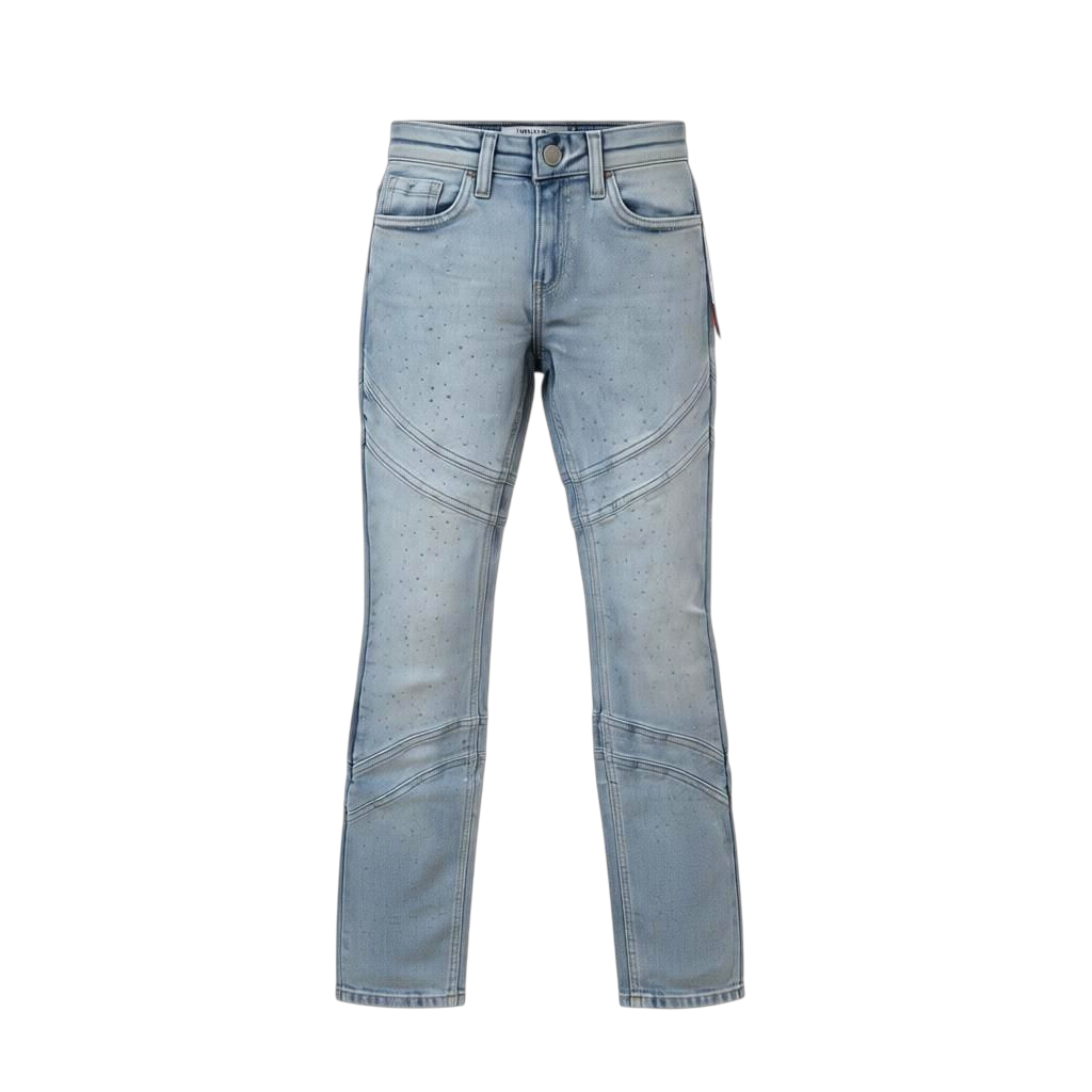 KIDS LIQUID CRYSTAL STACKED & CRYSTAL JEANS - ICED BLUE