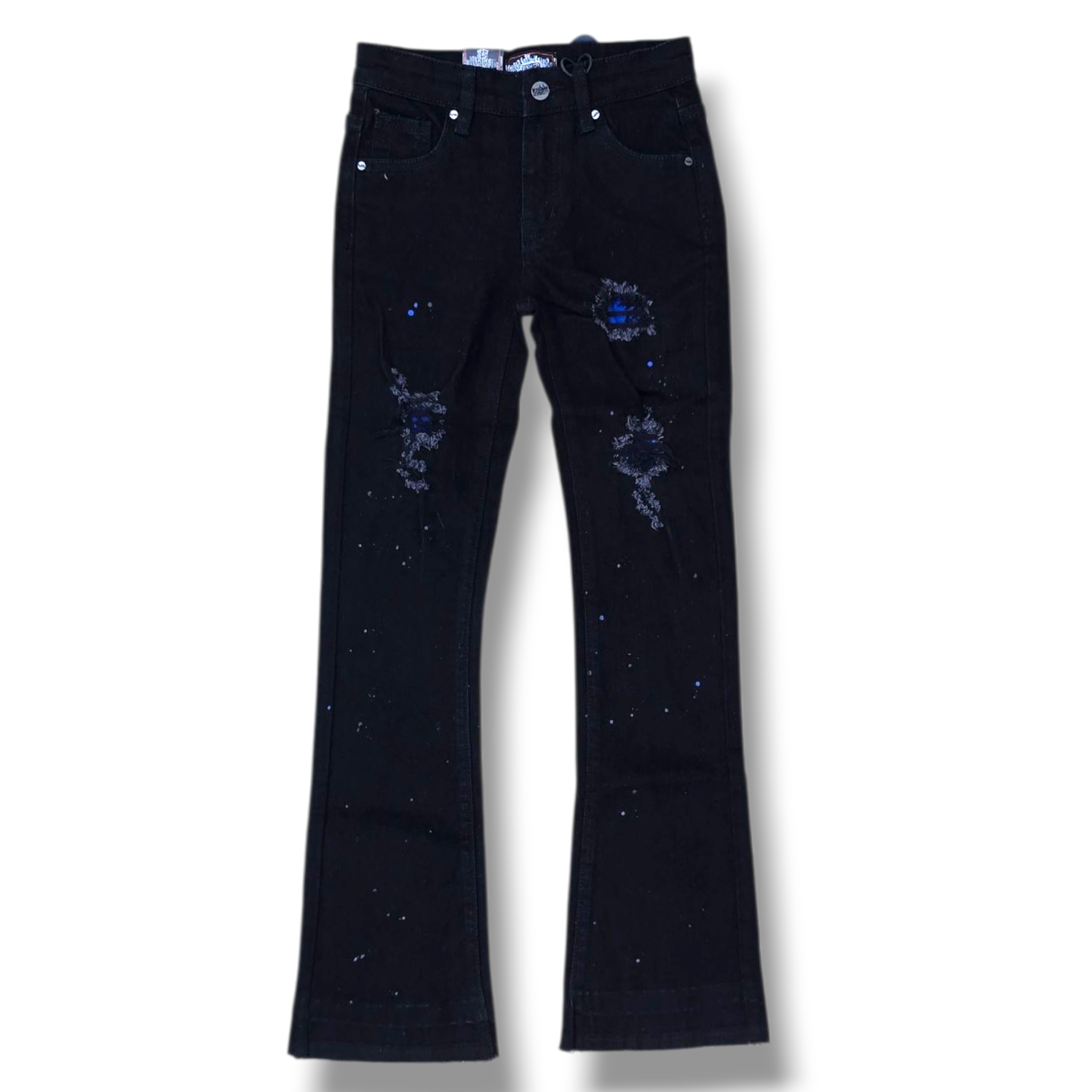KIDS RIP N REPAIR JET BLACK WASH WITH ROYAL BLUE STITCH