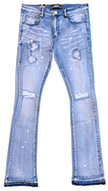 KNEE RIP BLEACHED LIGHT BLUE STACKED DENIM