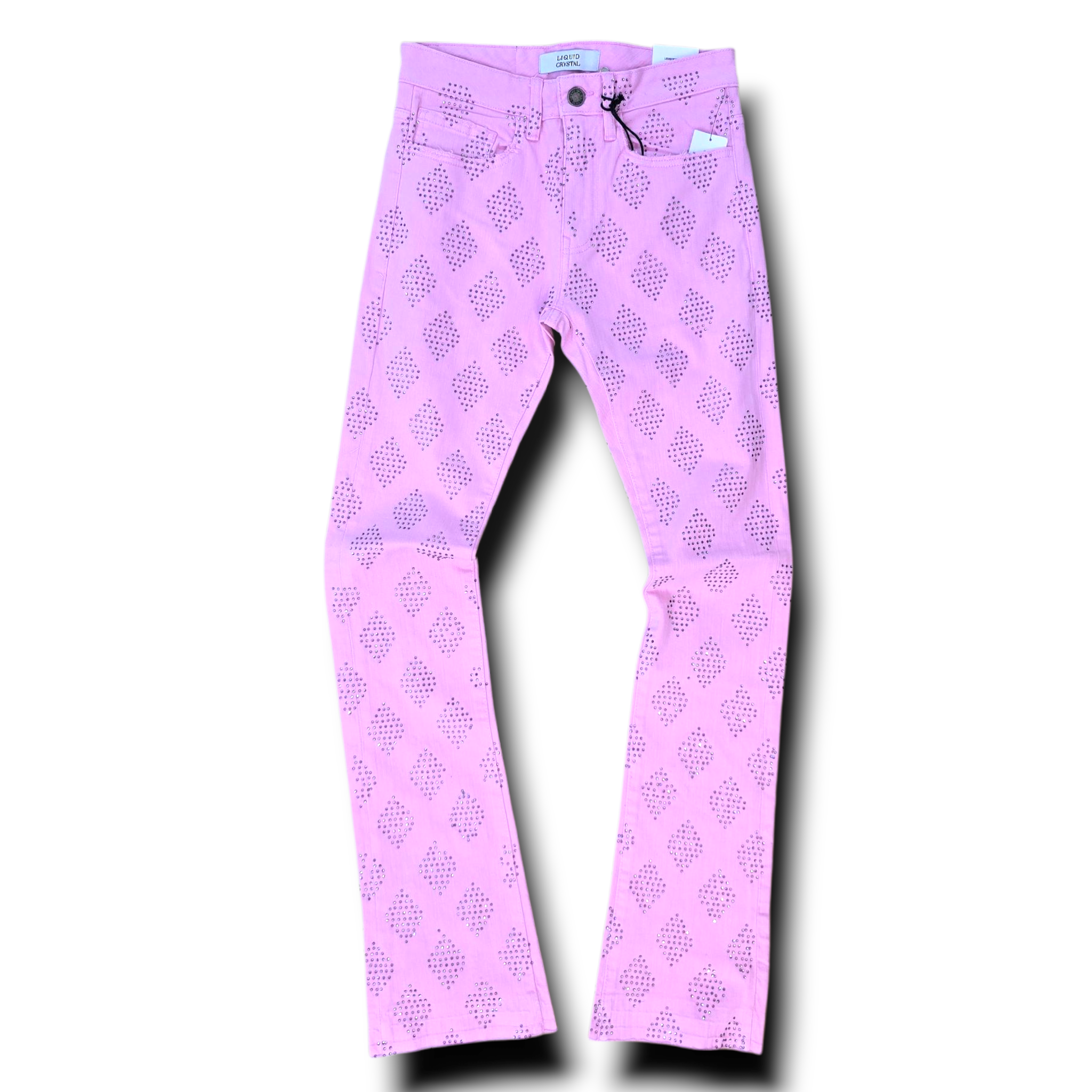 LIQUID CRYSTAL STACKED RIHNESTONE DENIM- PINK