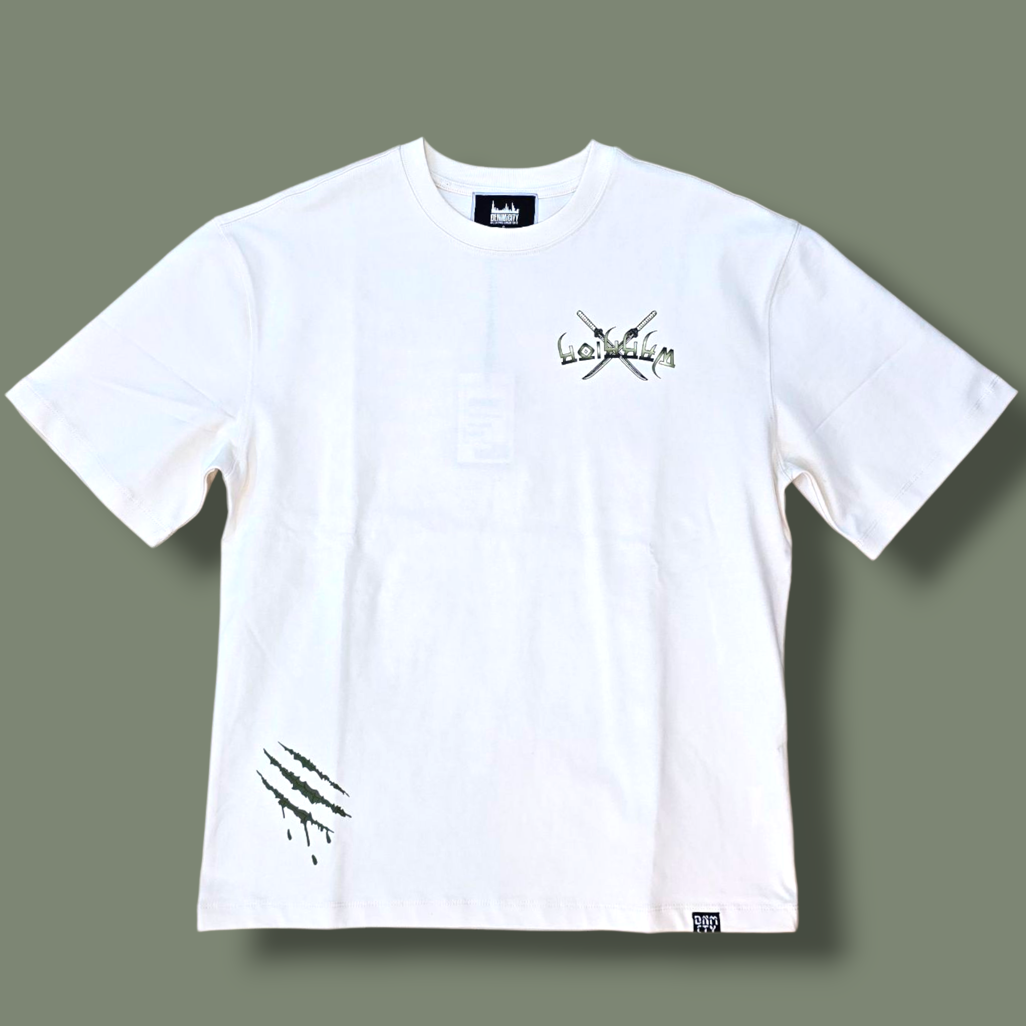 WARRIOR OF THE SEAS STONED OUT OVERSIZE SHIRT - BEIGE & OLIVE GREEN