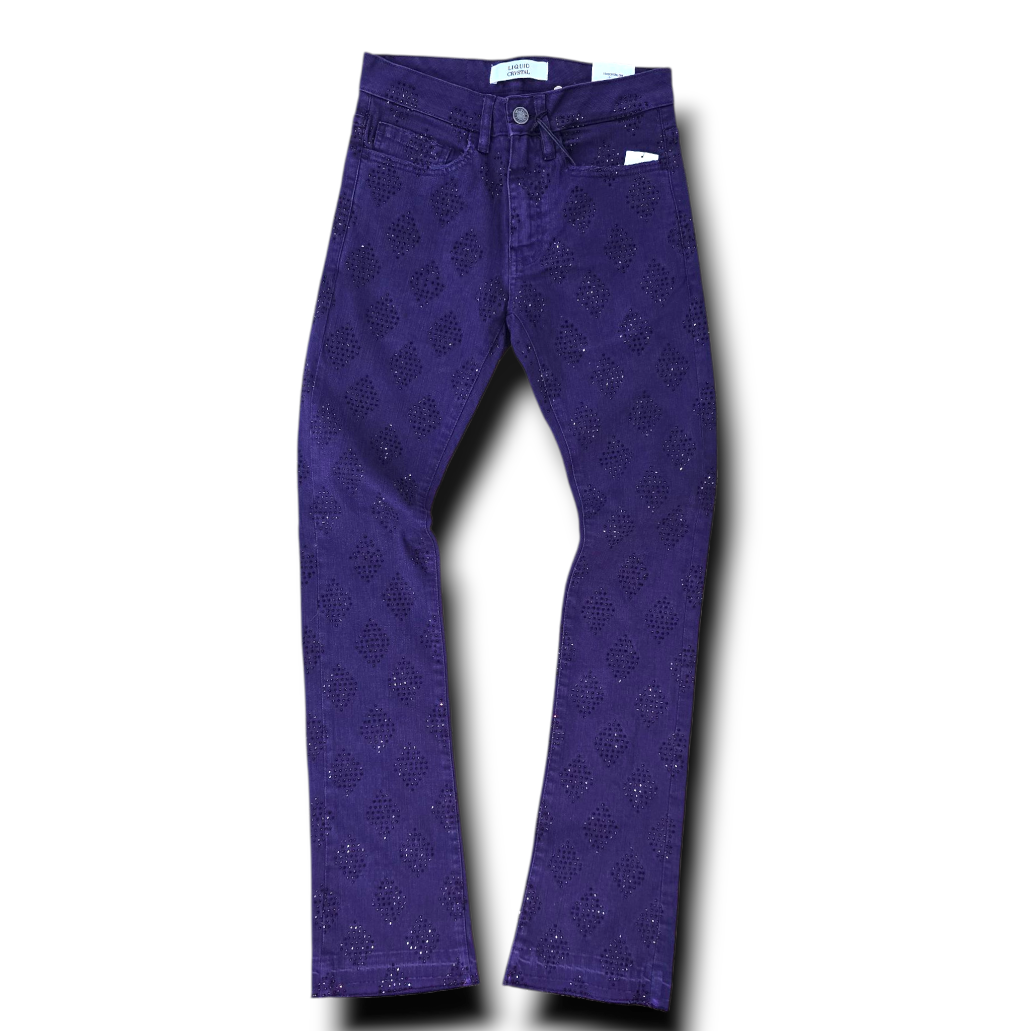LIQUID CRYSTAL STACKED RIHNESTONE DENIM- PURPLE