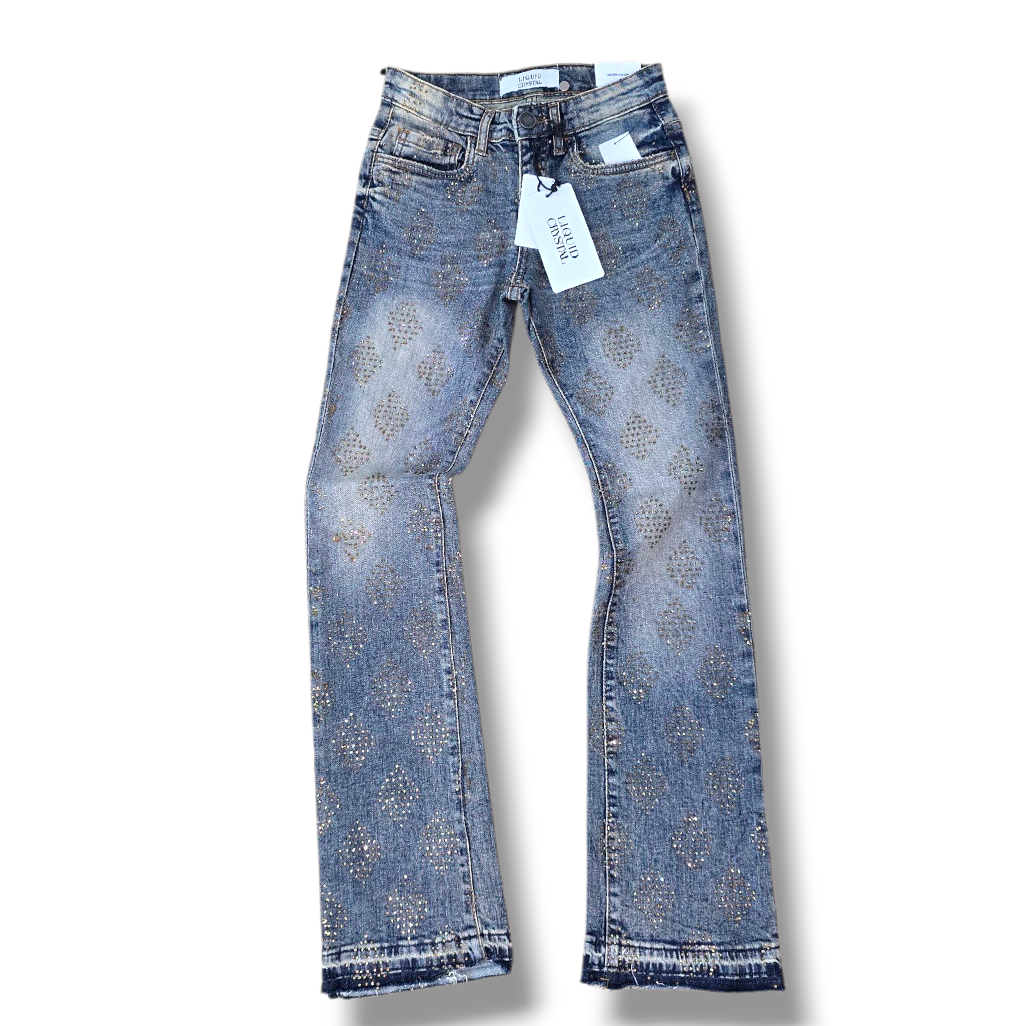 KIDS LIQUID CRYSTAL RIHENSTONE STACKED DENIM-DESERT