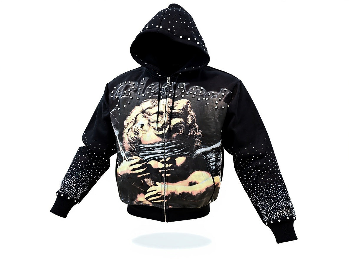 MIND GAMES BLIND ANGEL RHINESTONE HOODIE-  BLACK