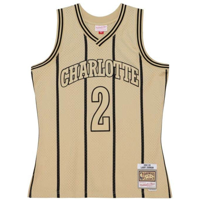 Khaki Black Swingman Larry Johnson Charlotte Hornets 1992-93 Jersey