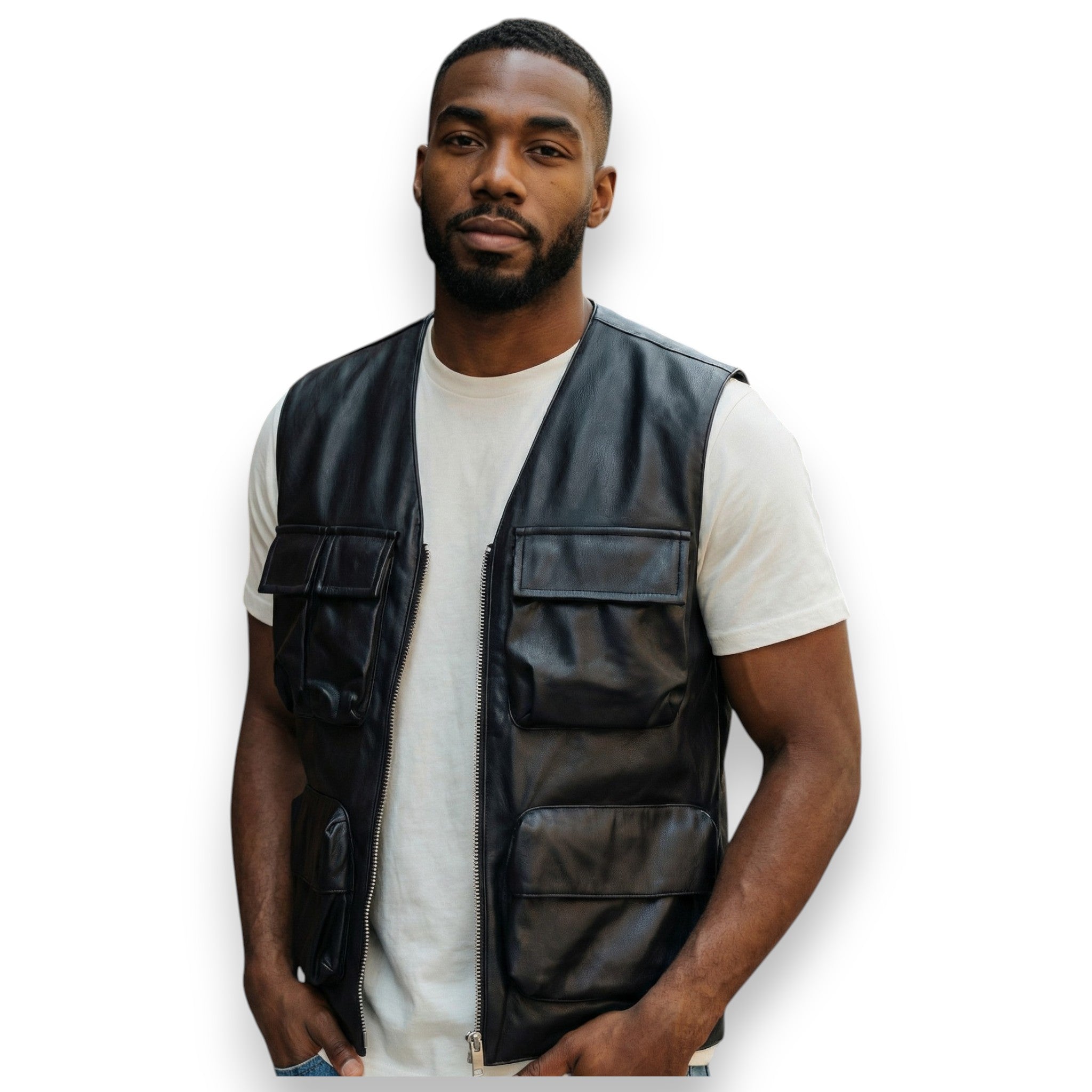 PU CARGO VEST - BLACK
