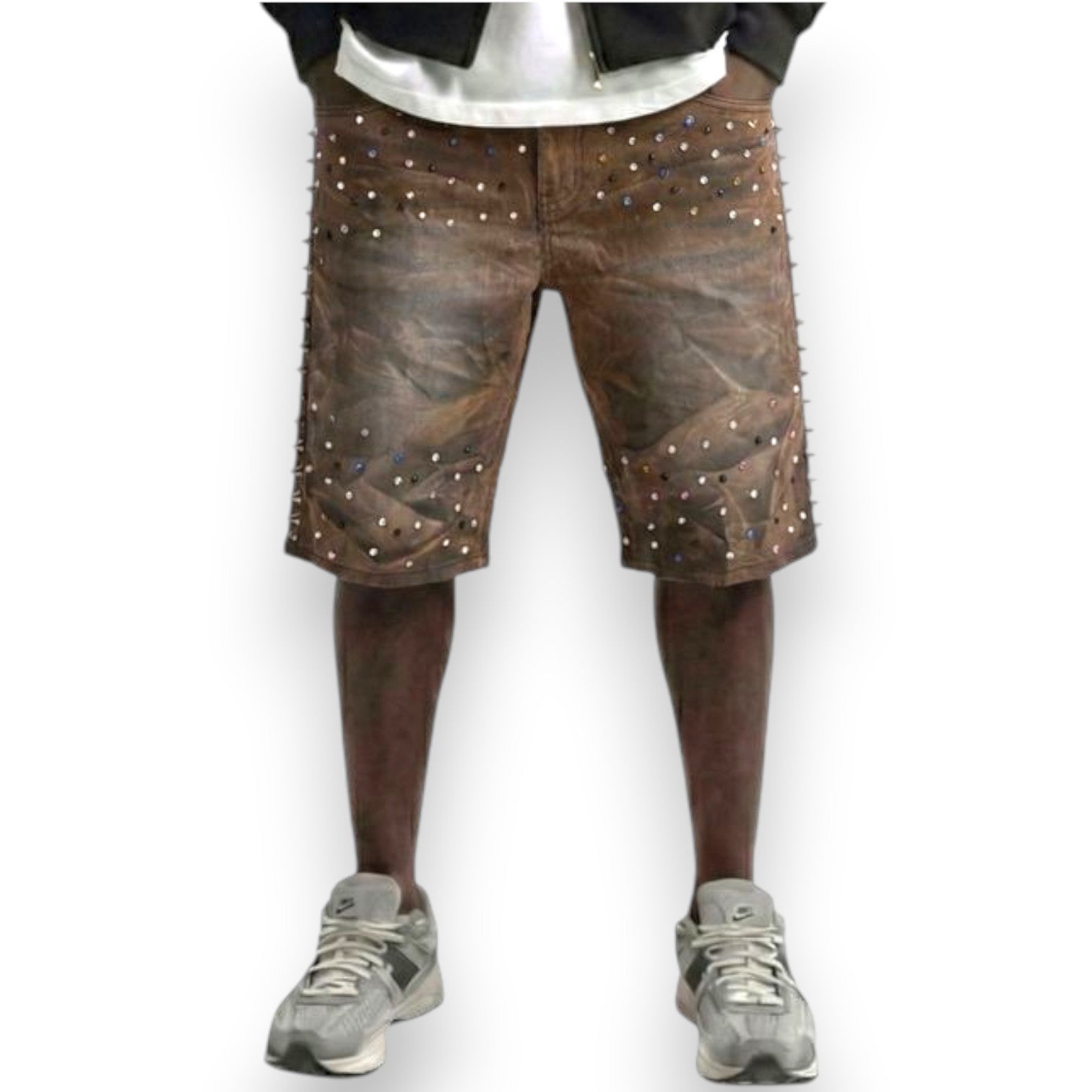 KLEEP BROWN SHORT WITH MULTI COLOR STONES