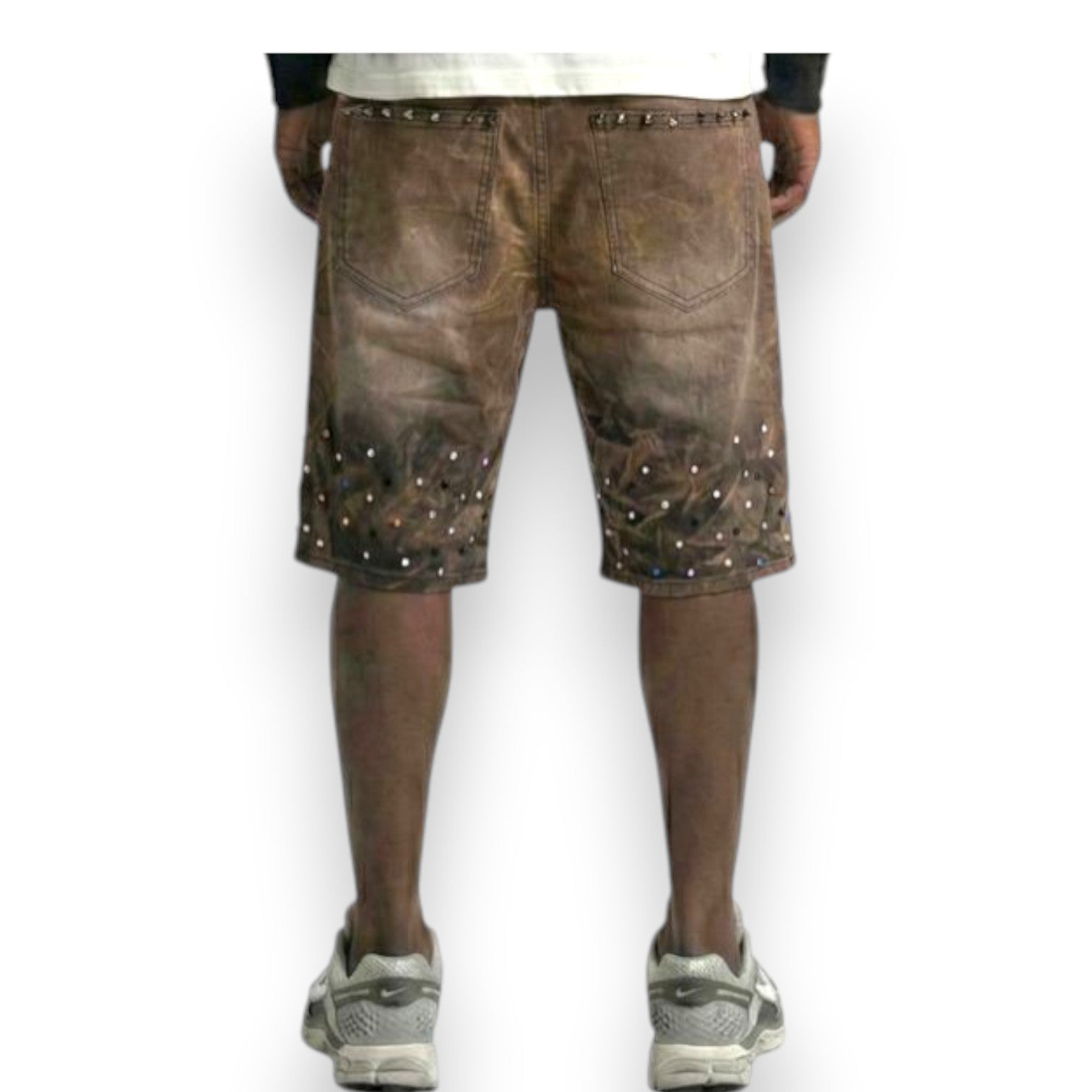 KLEEP BROWN SHORT WITH MULTI COLOR STONES