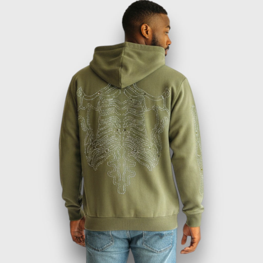 RST-404 OLIVE SKELETON DIAMONDS HOODIE
