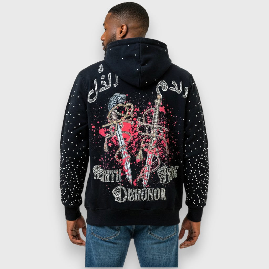 RST-410 BLACK DEATH BEFORE DISHONOR DIAMONDS HOODIE - BLACK