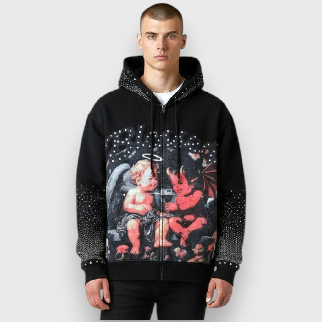 GOOD VS BAD ZIP UP HOODIE - BLACK