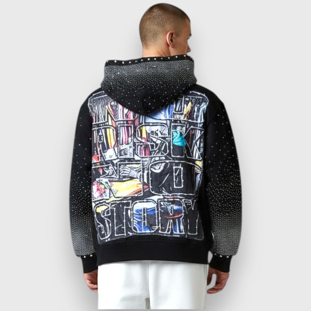 NO RISK NO STORY ZIP UP HOODIE - BLACK