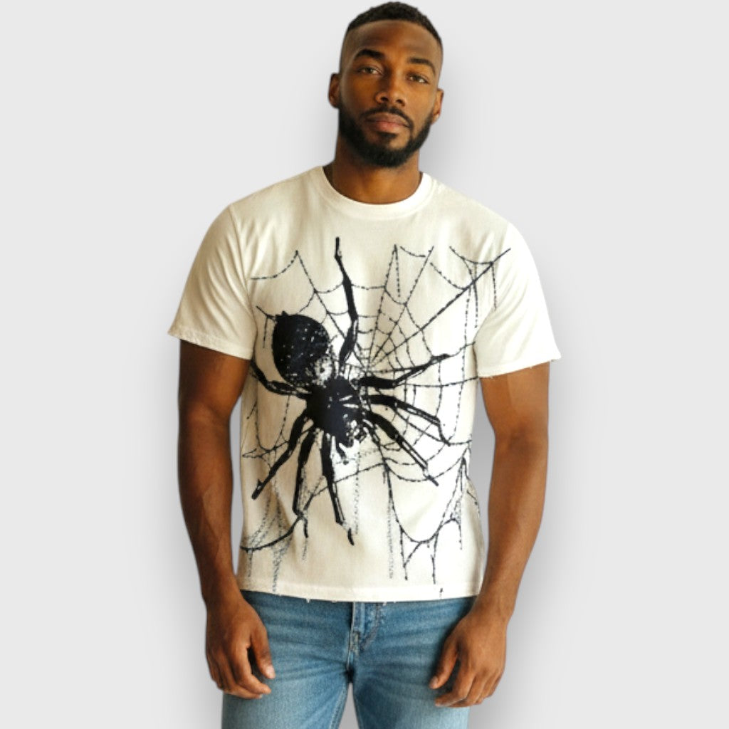 CROPPED 3/4 SLEEVE JERSEY FLOCK, CAVIAR, RHINESTONE WEBS, JEWELS (PR-KT-452) WHITE