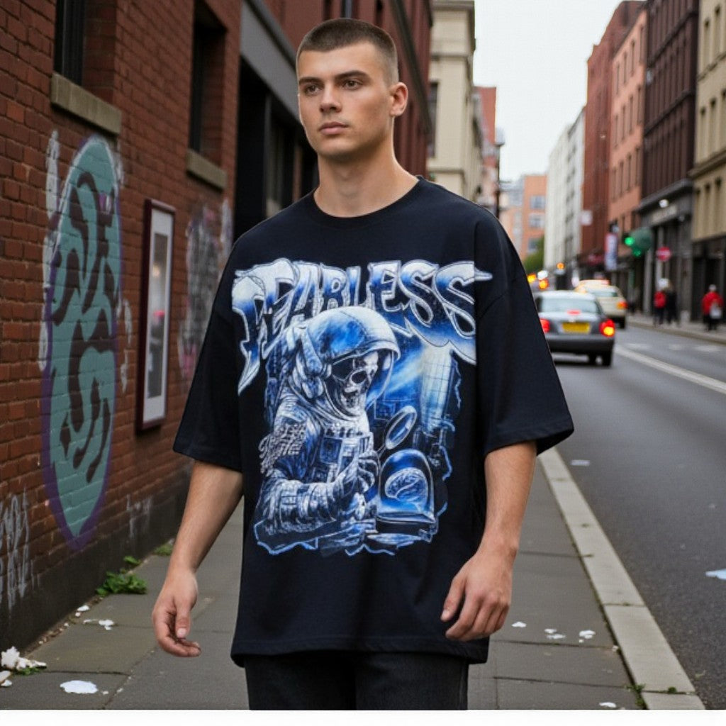FEARLESS OVERSIZE CROPPED TEE -BLACK