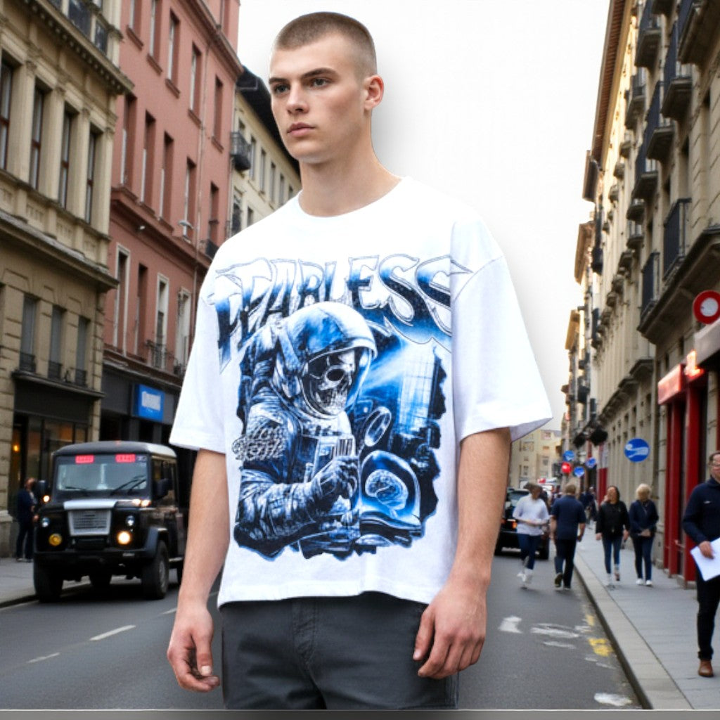 FEARLESS OVERSIZE CROPPED TEE -WHITE