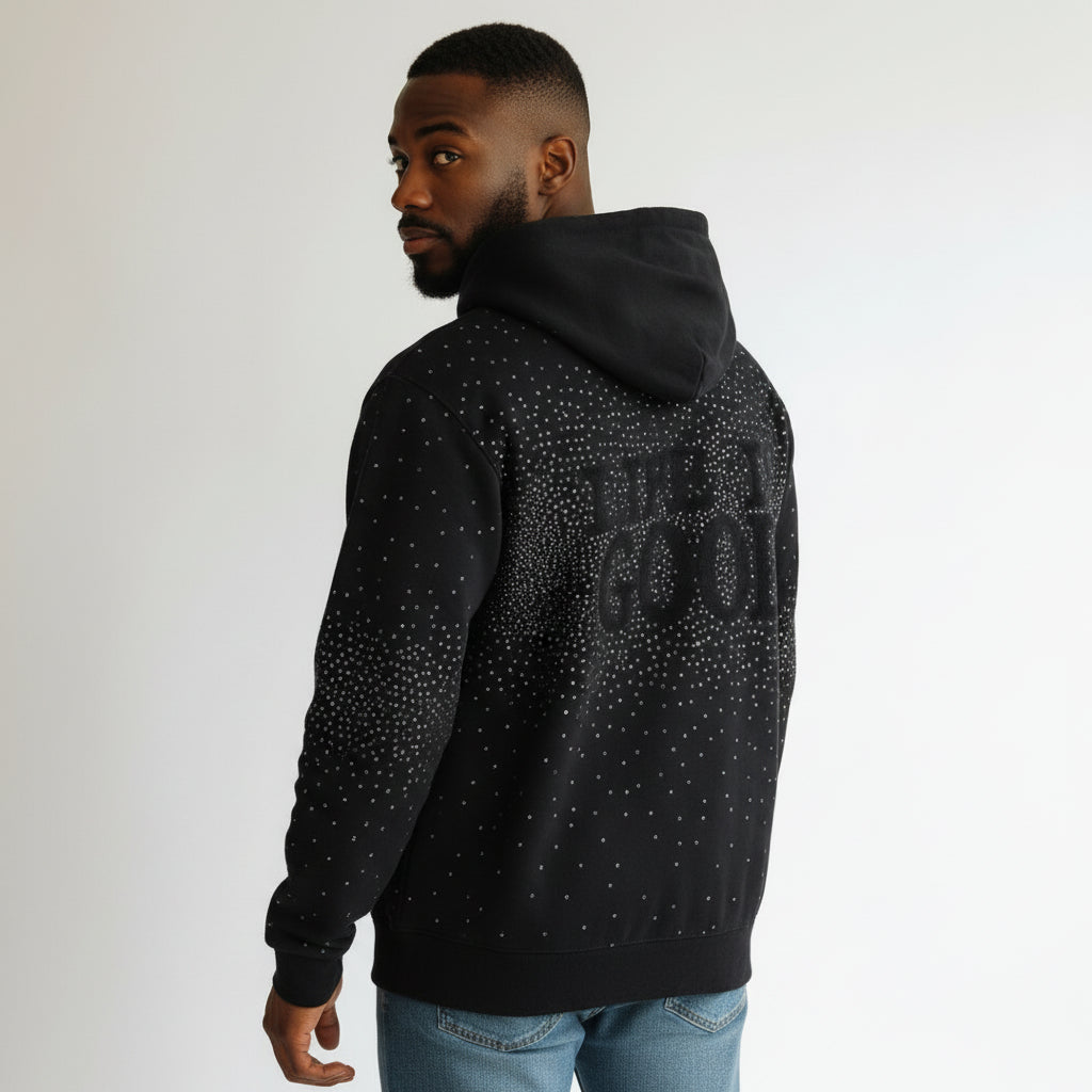 RST-402 BLACK LIFE IS GOOD DIAMONDS HOODIE - BLACK