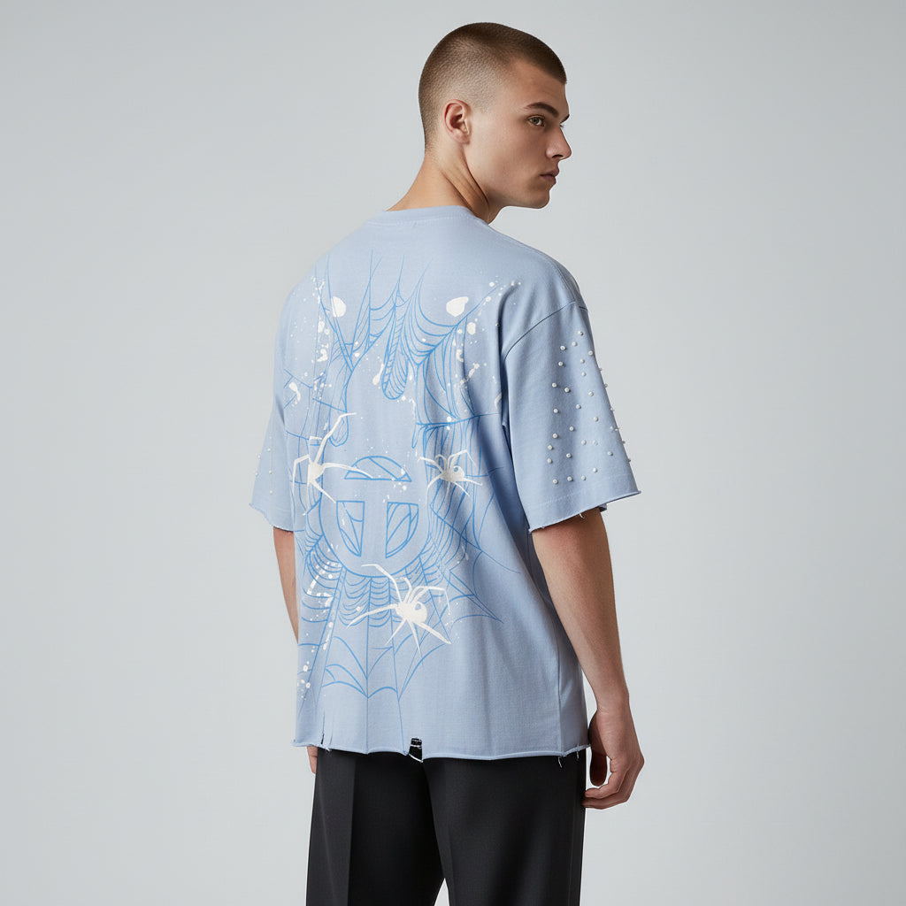 SPIDER PEARL TEE - LIGHT BLUE