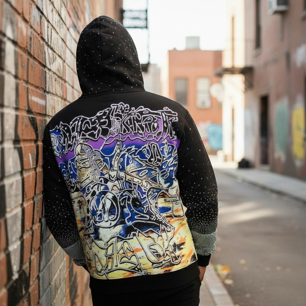 MIND GAMES LIBERTY RHINESTONE HOODIE-  BLACK