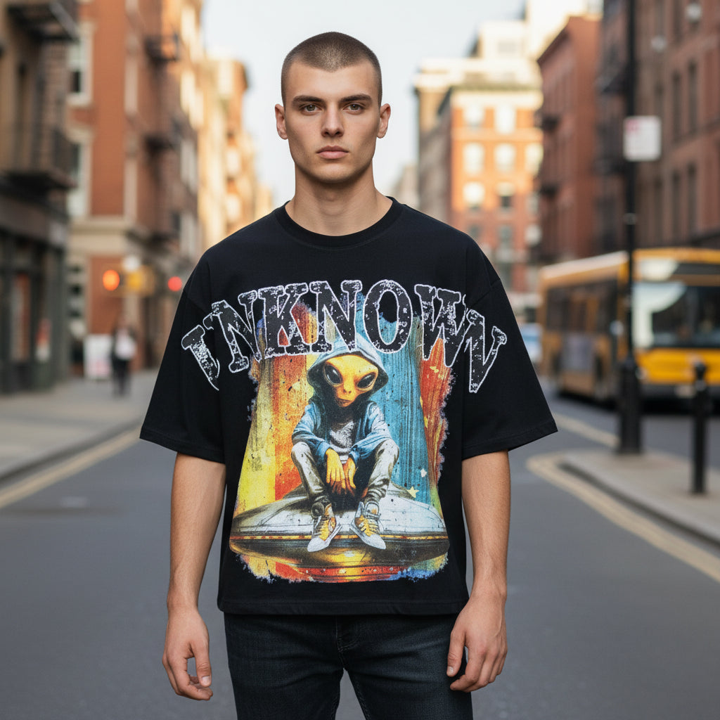 UNKOWN OVERSIZE CROPPED TEE -BLACK